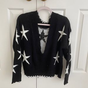 Navy star v neck sweater